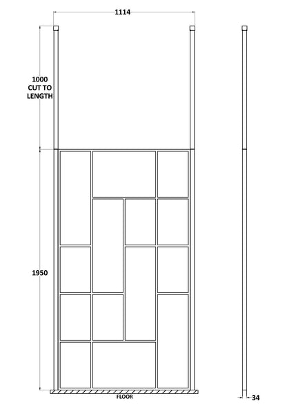 Hudson Reed 1150mm Abstract Frame Matt Black Wetroom Screen With Ceiling Posts