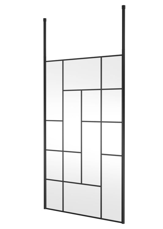 Hudson Reed 1250mm Abstract Frame Matt Black Wetroom Screen With Ceiling Posts