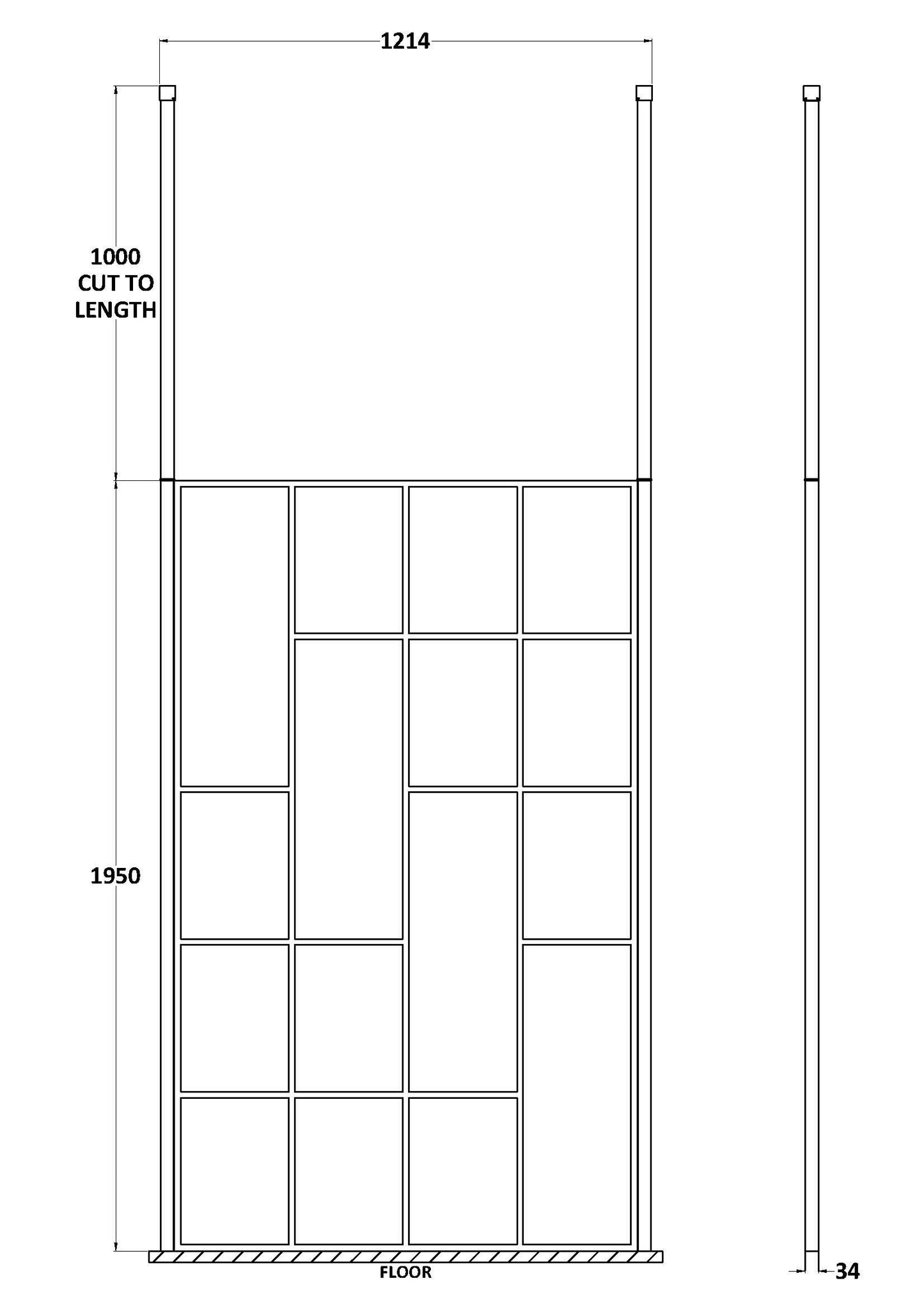 Hudson Reed 1250mm Abstract Frame Matt Black Wetroom Screen With Ceiling Posts