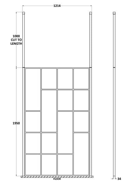 Hudson Reed 1250mm Abstract Frame Matt Black Wetroom Screen With Ceiling Posts