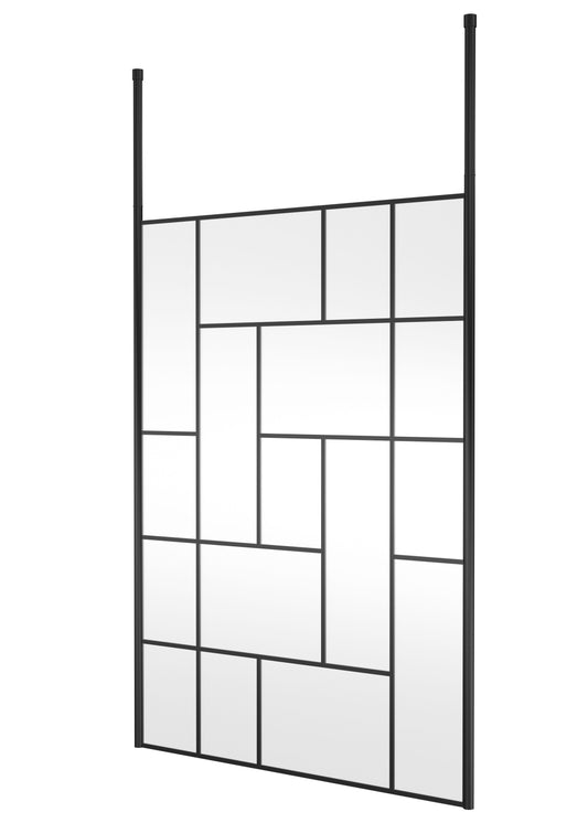 Hudson Reed 1450mm Abstract Frame Matt Black Wetroom Screen With Ceiling Posts