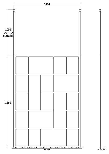Hudson Reed 1450mm Abstract Frame Matt Black Wetroom Screen With Ceiling Posts
