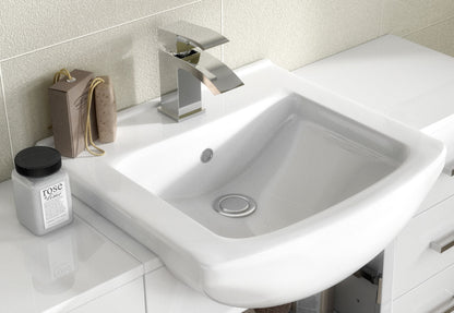 [BFCR001SB] Cloakroom Furniture Pack - Cabinet, Square Basin, WC Unit, Concealed Cistern, Back to Wall Pan and Soft Close Seat - Gloss White - Lifestyle 1