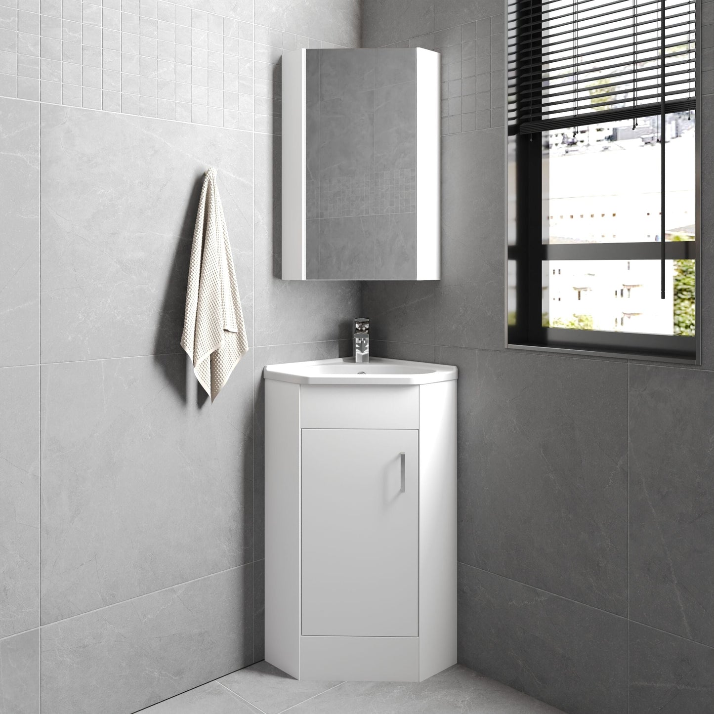 [BFCR001] Hamstall Gloss White Corner Bathroom Cloakroom Vanity Basin Unit - 1 or 2 Door Option - Lifestyle 1