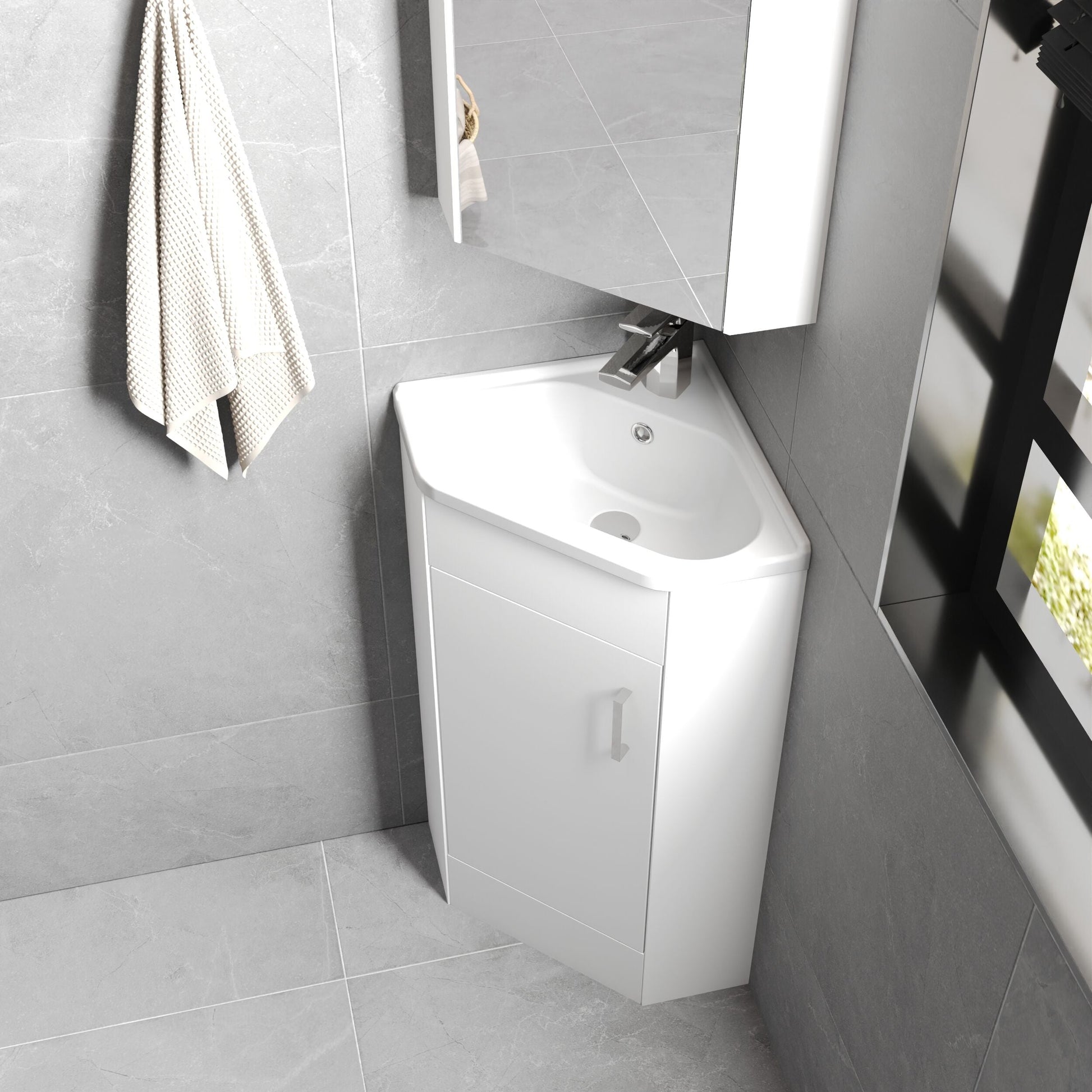 [BFCR001] Hamstall Gloss White Corner Bathroom Cloakroom Vanity Basin Unit - 1 or 2 Door Option - Lifestyle 2