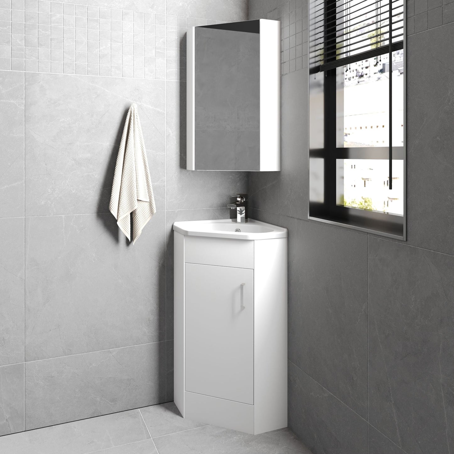 [BFCR001] Hamstall Gloss White Corner Bathroom Cloakroom Vanity Basin Unit - 1 or 2 Door Option - Lifestyle 3
