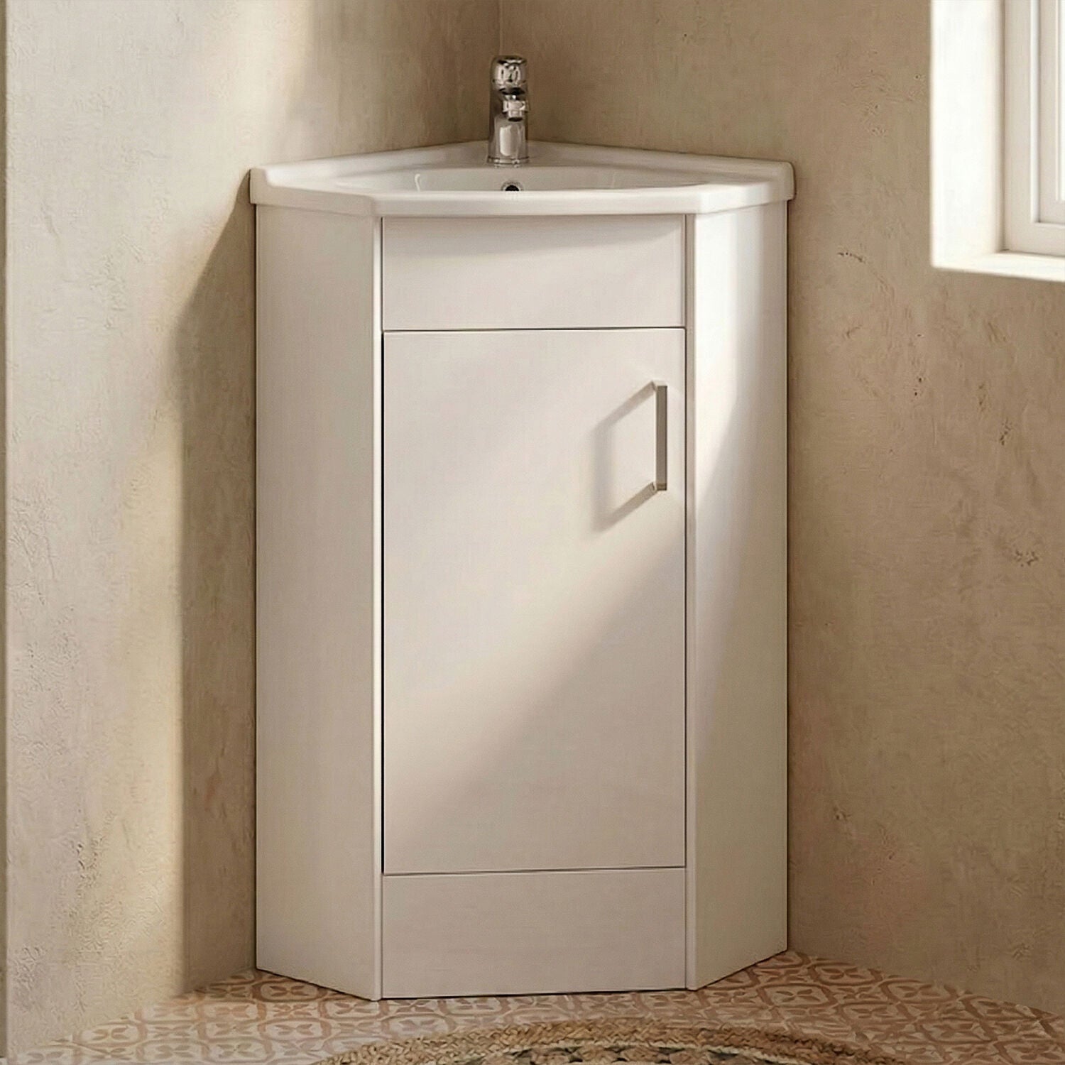 [BFCR001] Hamstall Gloss White Corner Bathroom Cloakroom Vanity Basin Unit - 1 or 2 Door Option - Silo
