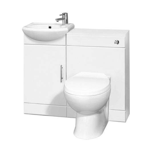 [BFCR002] Cloakroom Furniture Pack - Includes Cabinet, Basin, WC Unit, Cistern, Back to Wall Toilet Pan and Soft Close Seat - Gloss White - Cutout