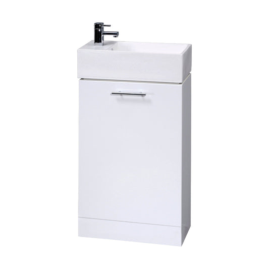[BFCR058] One Door Cloakroom Vanity Basin Unit - 480mm - Gloss White - Cutout