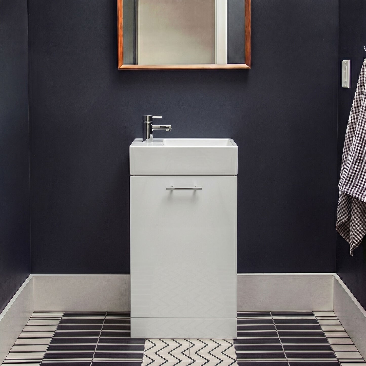 [BFCR058] Hamstall One Door Cloakroom Vanity Basin Unit - 480mm - Gloss White - Silo
