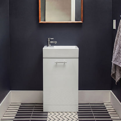 [BFCR058] Hamstall One Door Cloakroom Vanity Basin Unit - 480mm - Gloss White - Silo