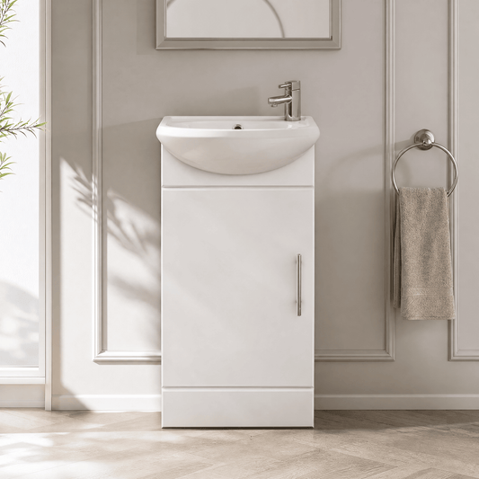[BFCR100] Hamstall 1 Door Floor Standing Vanity Basin Unit, 400 x 780 x 200mm - Gloss White - Silo
