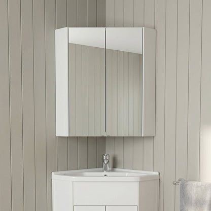 [BFCR118] Hamstall Contemporary Bathroom Single Door Corner Wall Hung Storage Mirror Cabinet Gloss White - Silo