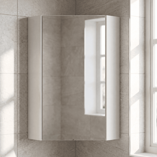 [BFCR118] Hamstall Contemporary Bathroom Single Door Corner Wall Hung Storage Mirror Cabinet Gloss White - Silo