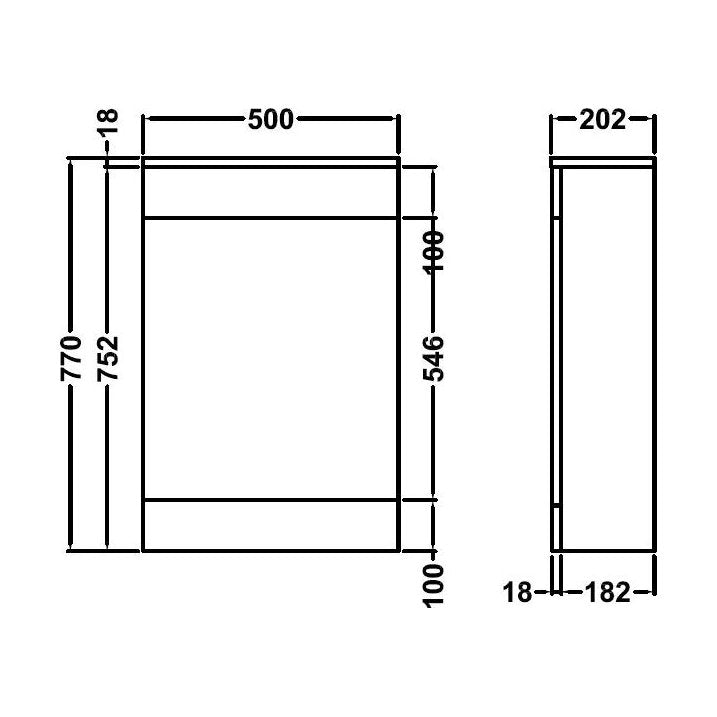 [BFCR142] Slimline WC Toilet Unit with Concealed Cistern, 500mm Compact Design, Gloss White Finish - Modern Style by Balterley - Technical Drawing