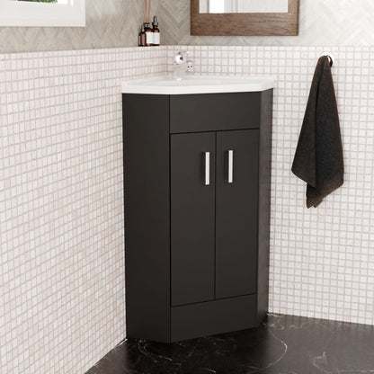 [BFCR1480A] Hamstall Floor Standing 2 Door Bathroom Corner Vanity Basin Unit, 837 x 590 x 415mm, Dark Grey - Lifestyle 3