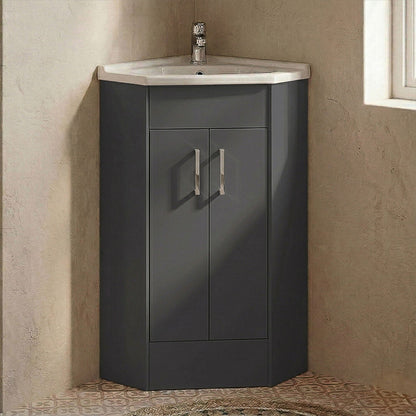 [BFCR1480A] Hamstall Floor Standing 2 Door Bathroom Corner Vanity Basin Unit, 837 x 590 x 415mm, Dark Grey - Silo