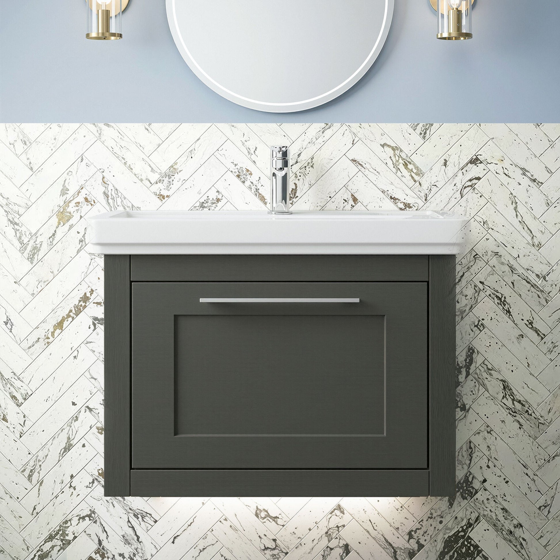 [BFCR1494A] Blithbury Traditional Wall Hung Vanity Basin Unit with Fireclay Basin - Choice of Size, Colour and Basin Type - Silo