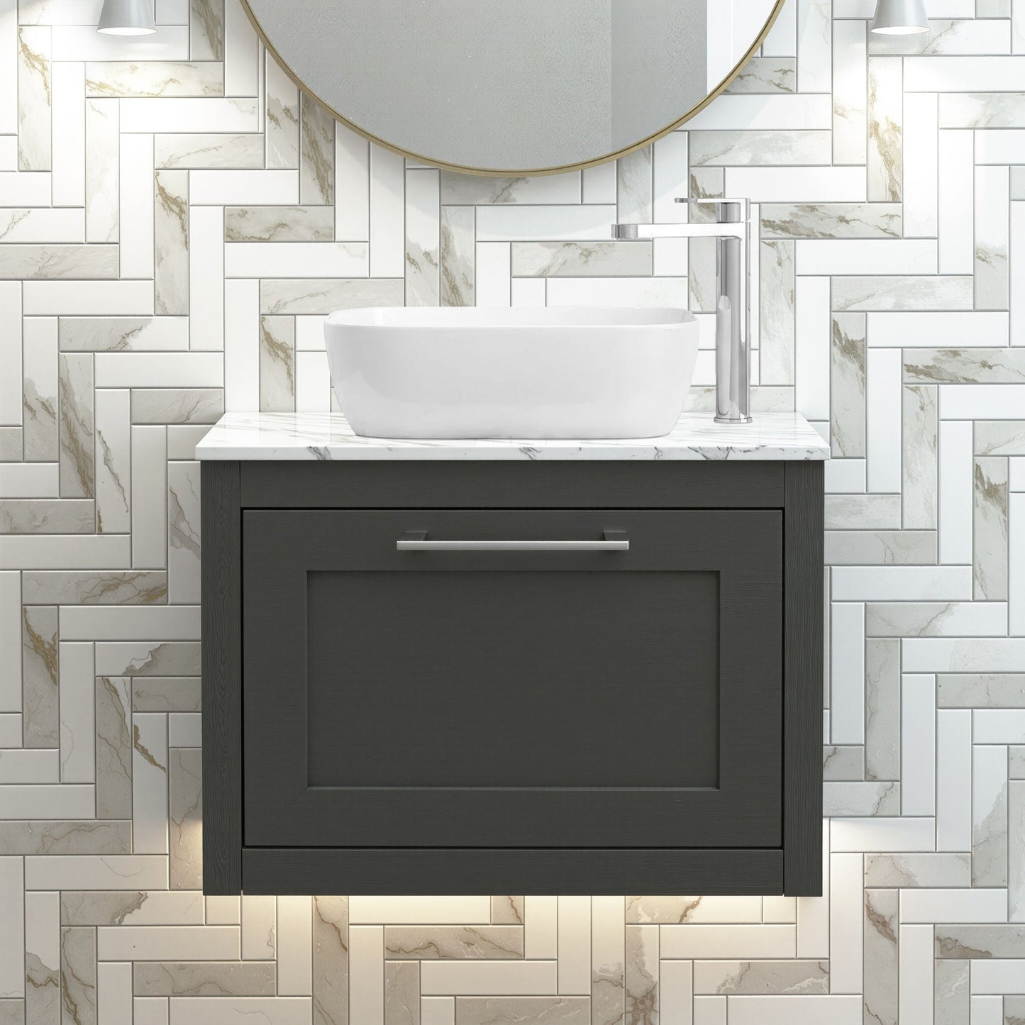 [BFCR1494CMT] Blithbury Traditional Bathroom Wall Hung Vanity Unit and Worktop - Choice of Size and Colour - Silo