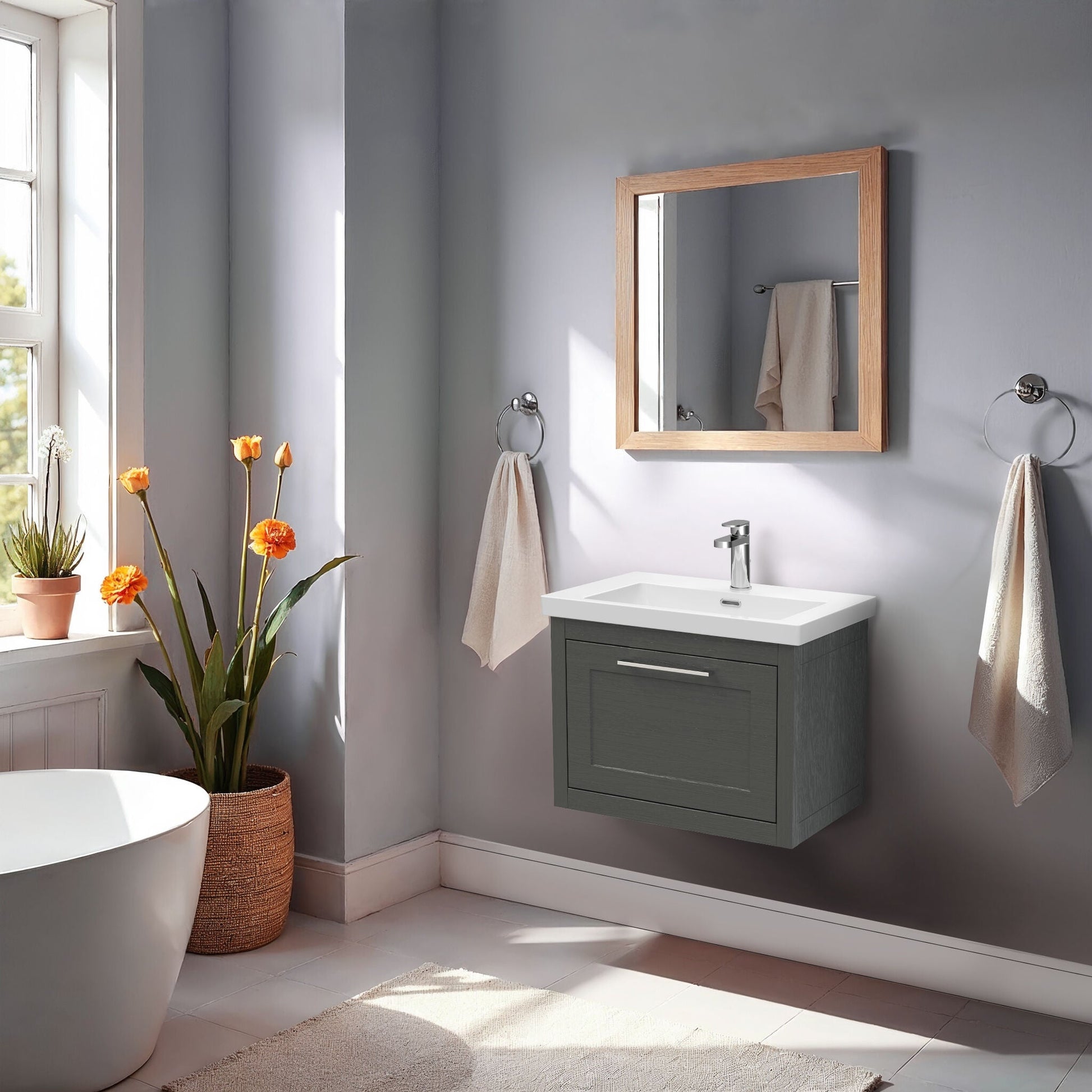 [BFCR1494L] Blithbury Traditional Bathroom Wall Hung Vanity with Modern Fireclay Basin Unit - Choice of Size, Colour and Basin Type - Lifestyle 1
