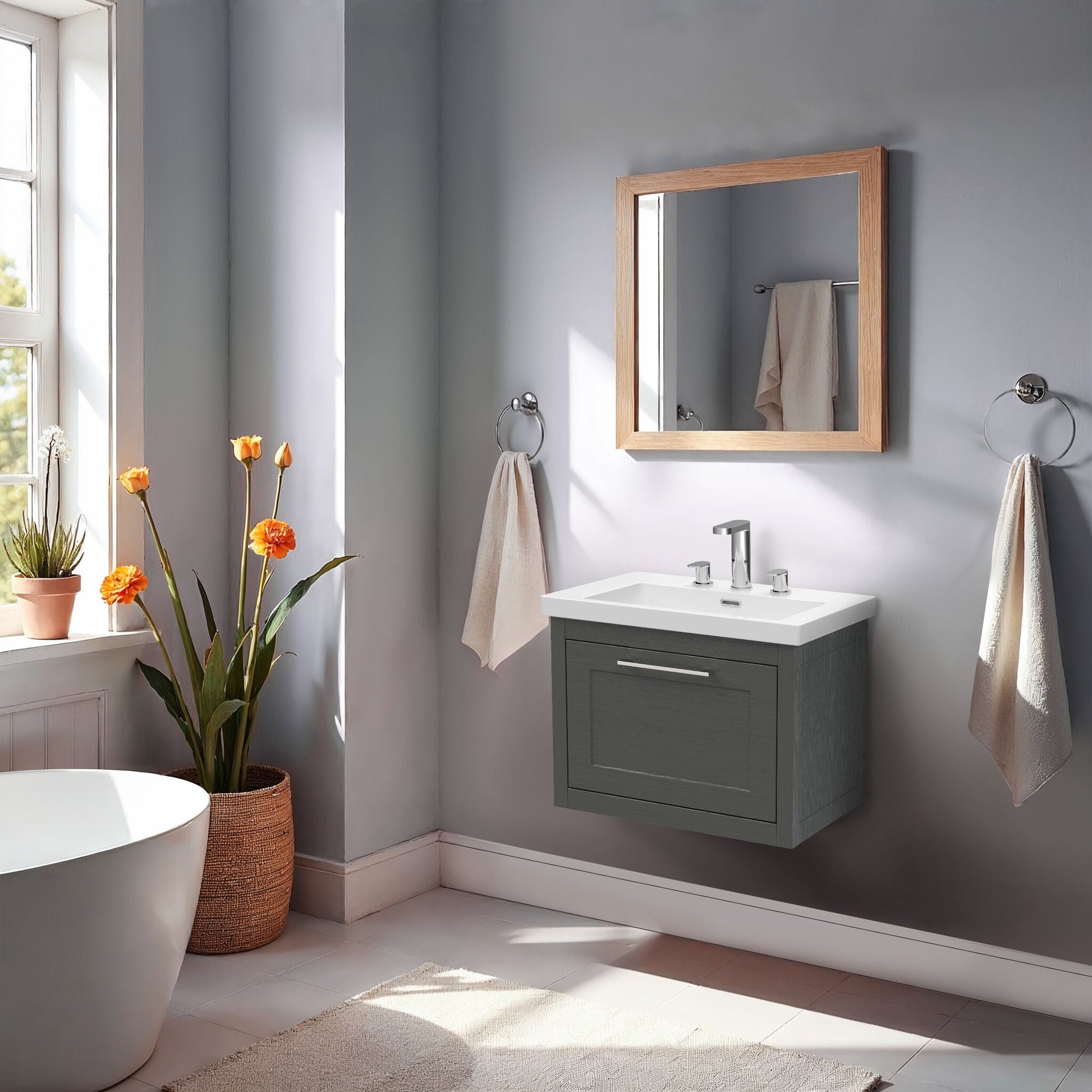[BFCR1494M] Blithbury Traditional Bathroom Wall Hung Vanity with Modern Fireclay Basin Unit - Choice of Size, Colour and Basin Type - Lifestyle 1