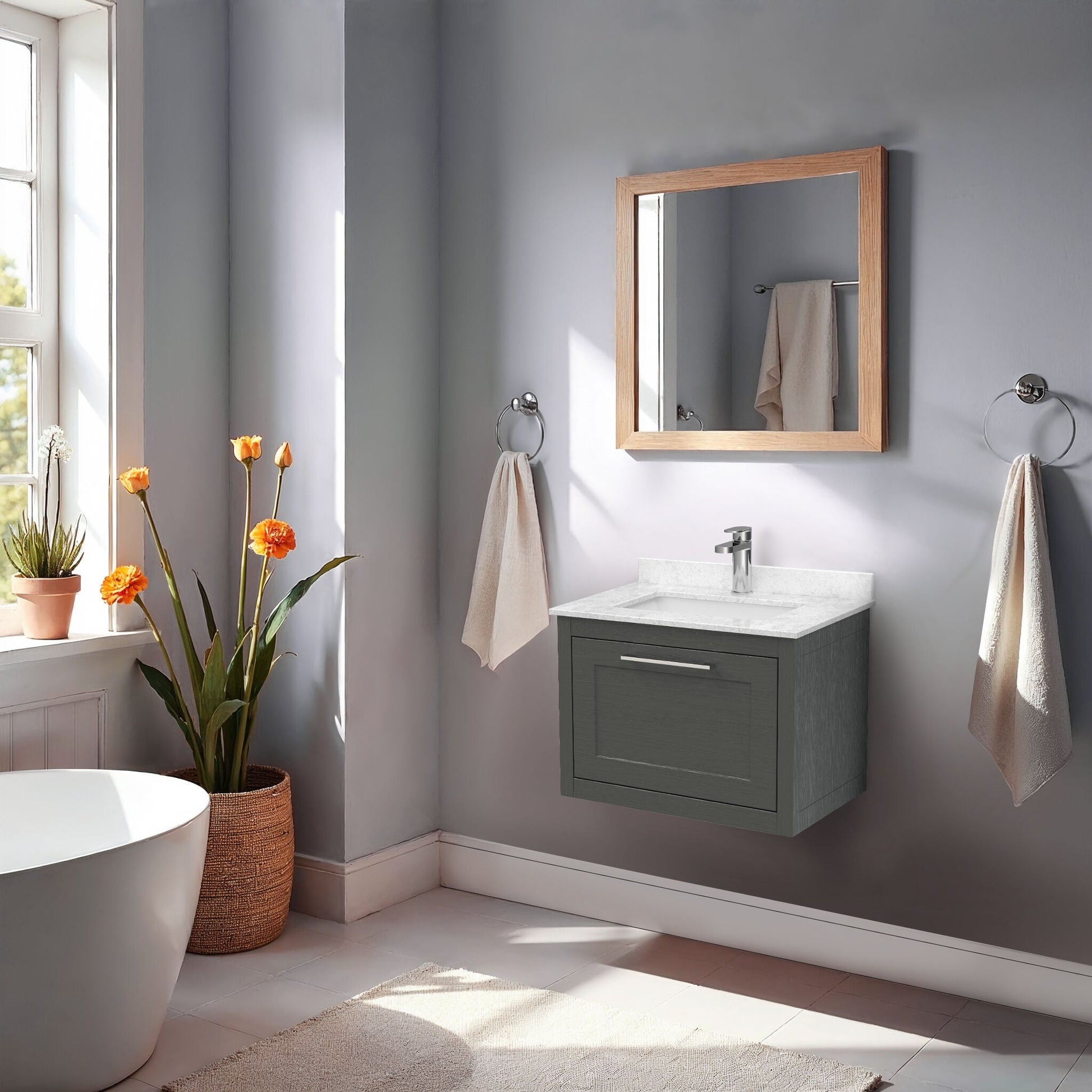 [BFCR1494WS1] Blithbury Traditional Bathroom Wall Hung Vanity Unit and Marble Worktop Basin - Choice of Size and Colour - Lifestyle 1