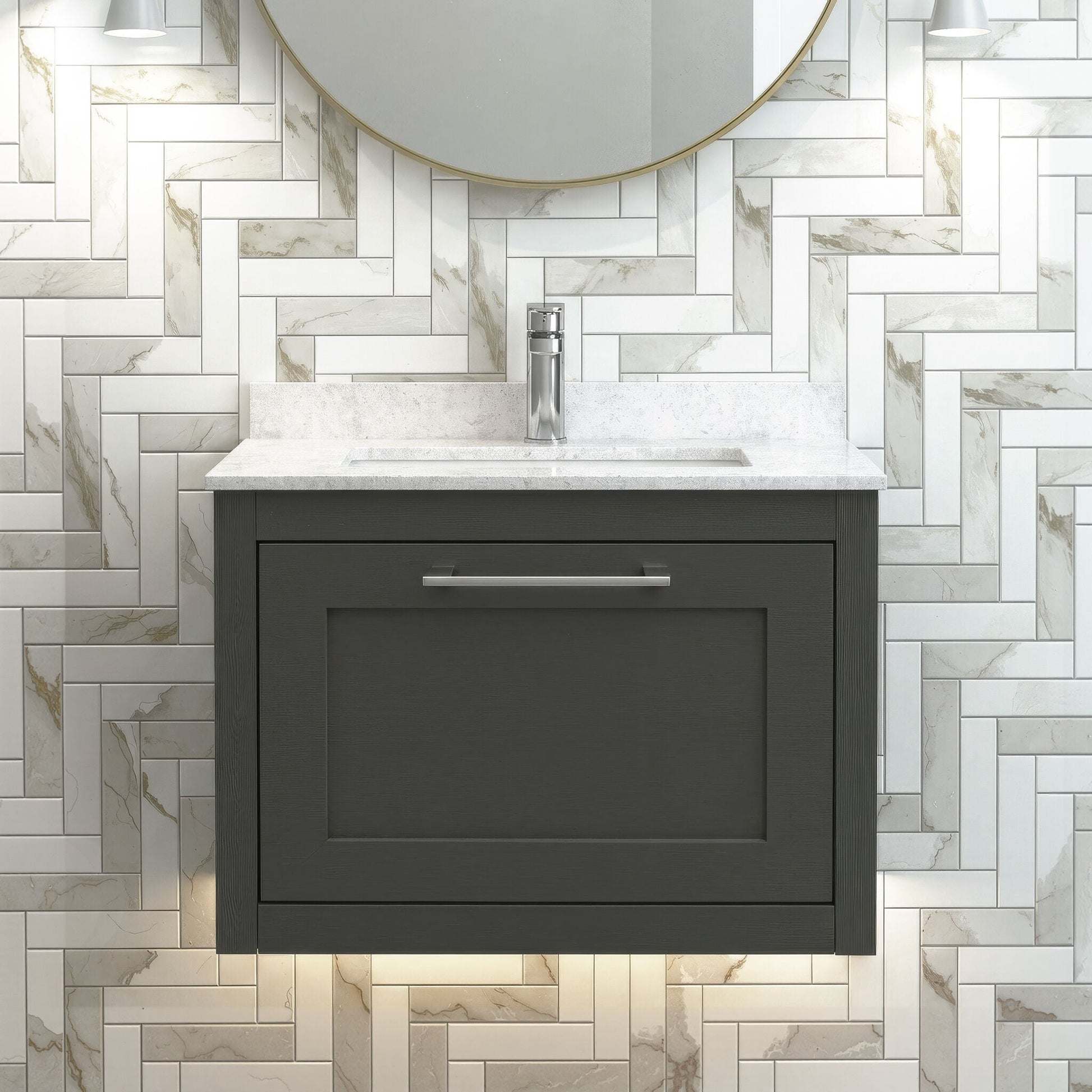 [BFCR1494WS1] Blithbury Traditional Bathroom Wall Hung Vanity Unit and Marble Worktop Basin - Choice of Size and Colour - Silo