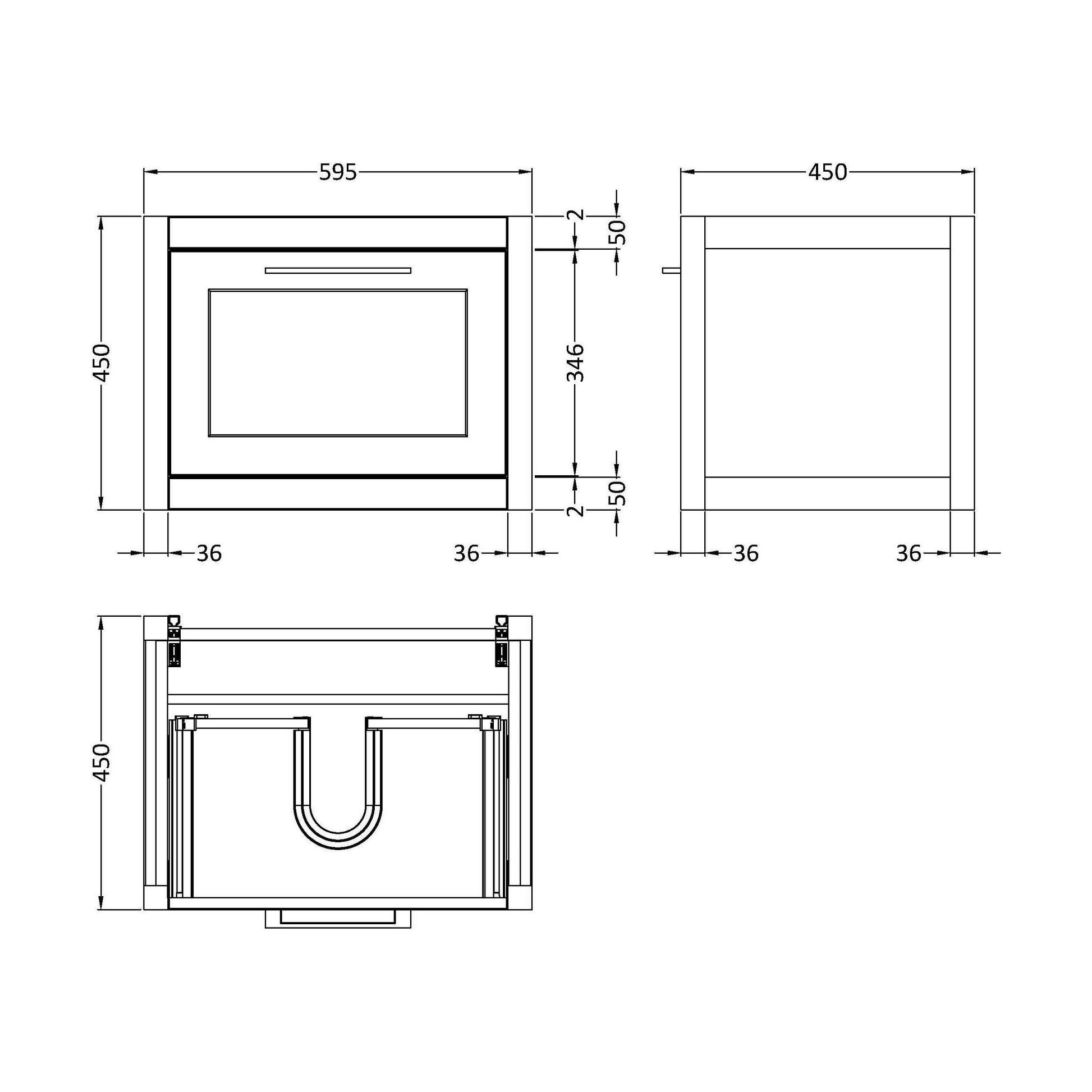 [BFCR1494] 600 Single Drawer WH Unit - Technical Drawing