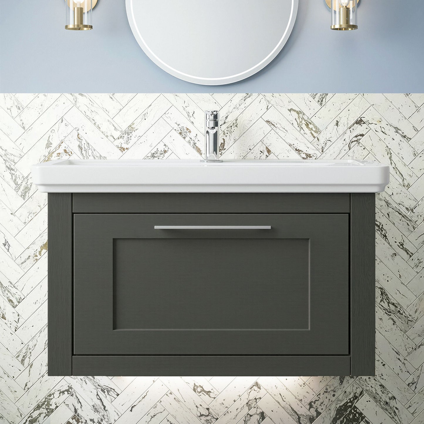 [BFCR1496A] Blithbury Traditional Wall Hung Vanity Basin Unit with Fireclay Basin - Choice of Size, Colour and Basin Type - Silo