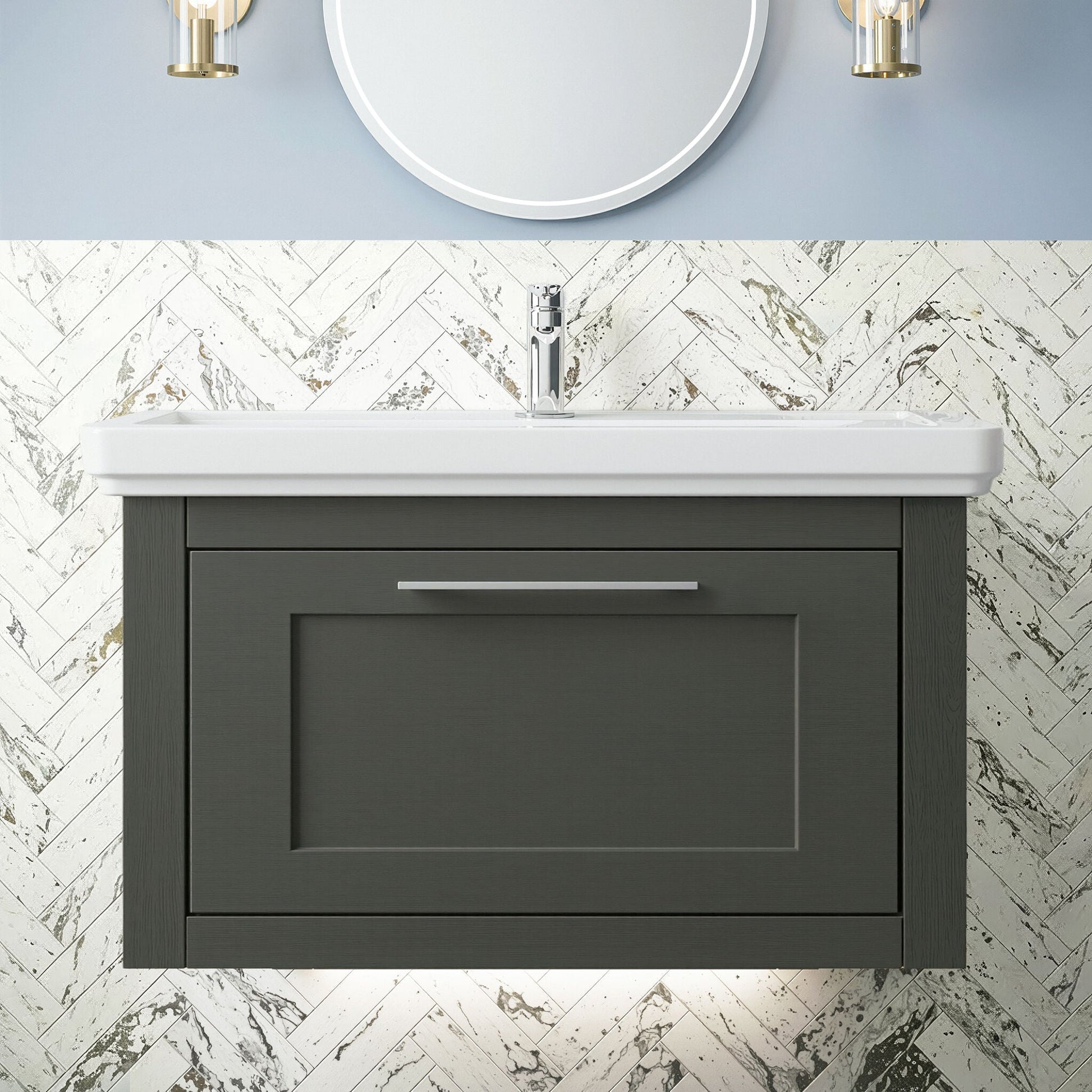 [BFCR1496A] Blithbury Traditional Wall Hung Vanity Basin Unit with Fireclay Basin - Choice of Size, Colour and Basin Type - Silo