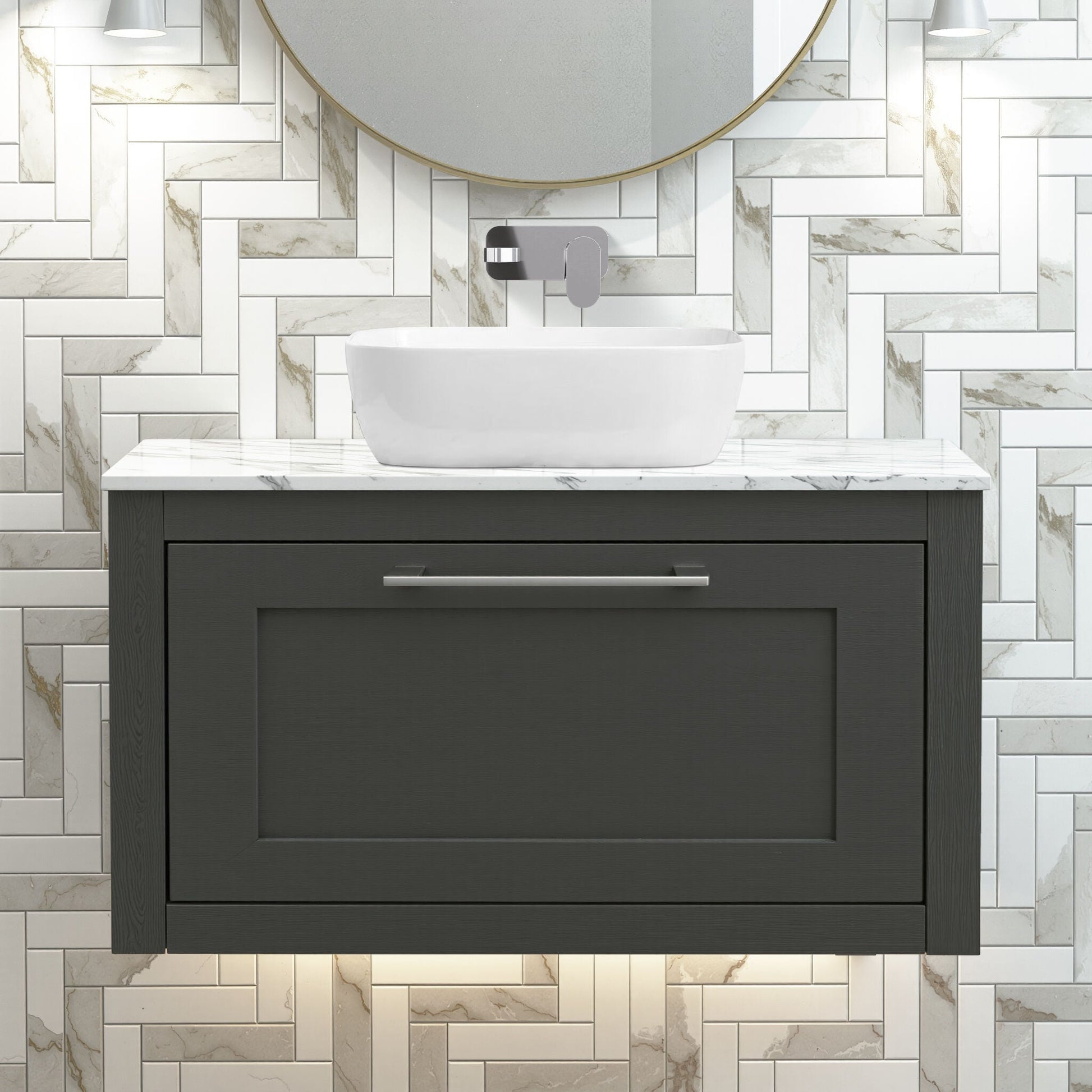 [BFCR1496CMT] Blithbury Traditional Bathroom Wall Hung Vanity Unit and Worktop - Choice of Size and Colour - Silo