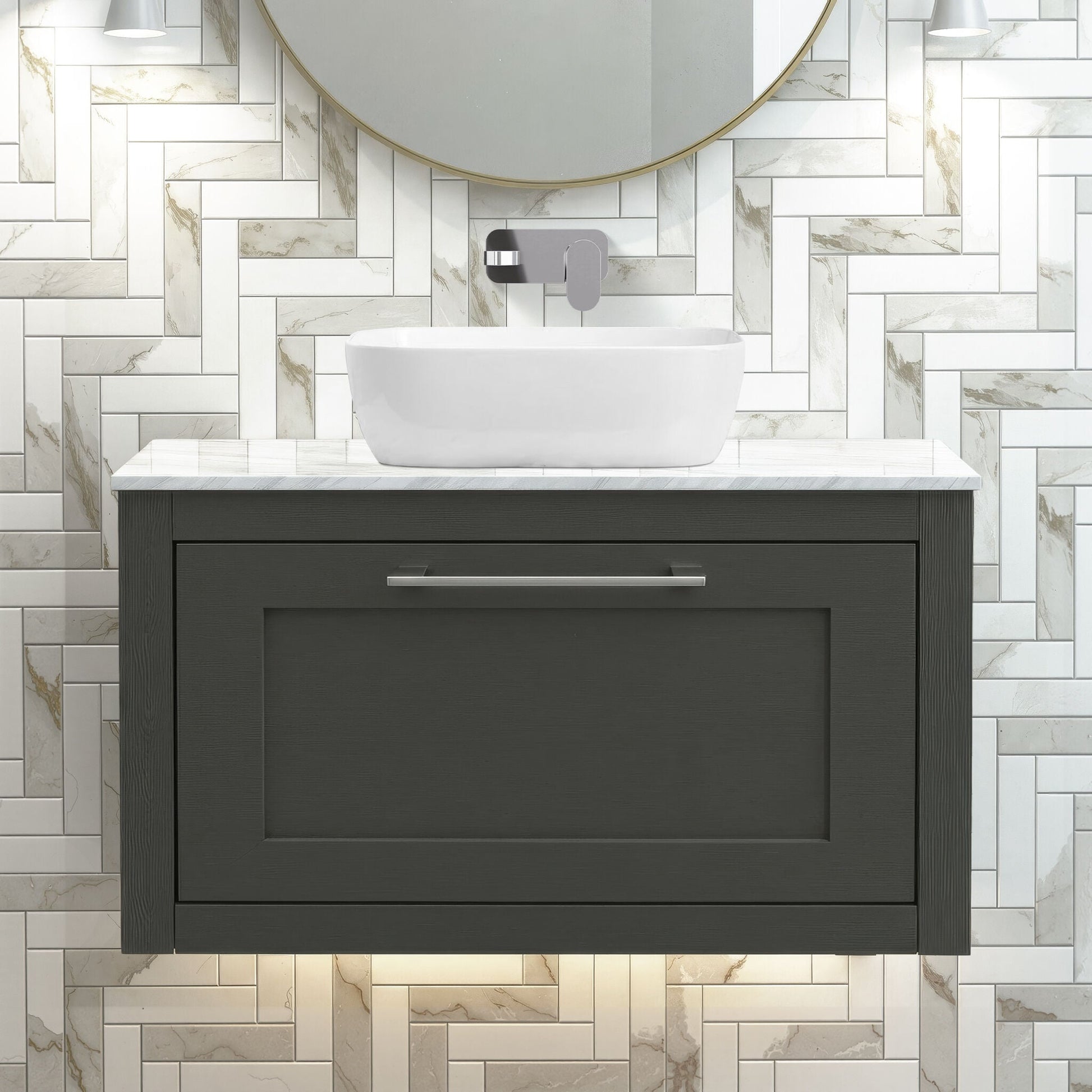 [BFCR1496GMT] Blithbury Traditional Bathroom Wall Hung Vanity Unit and Worktop - Choice of Size and Colour - Silo