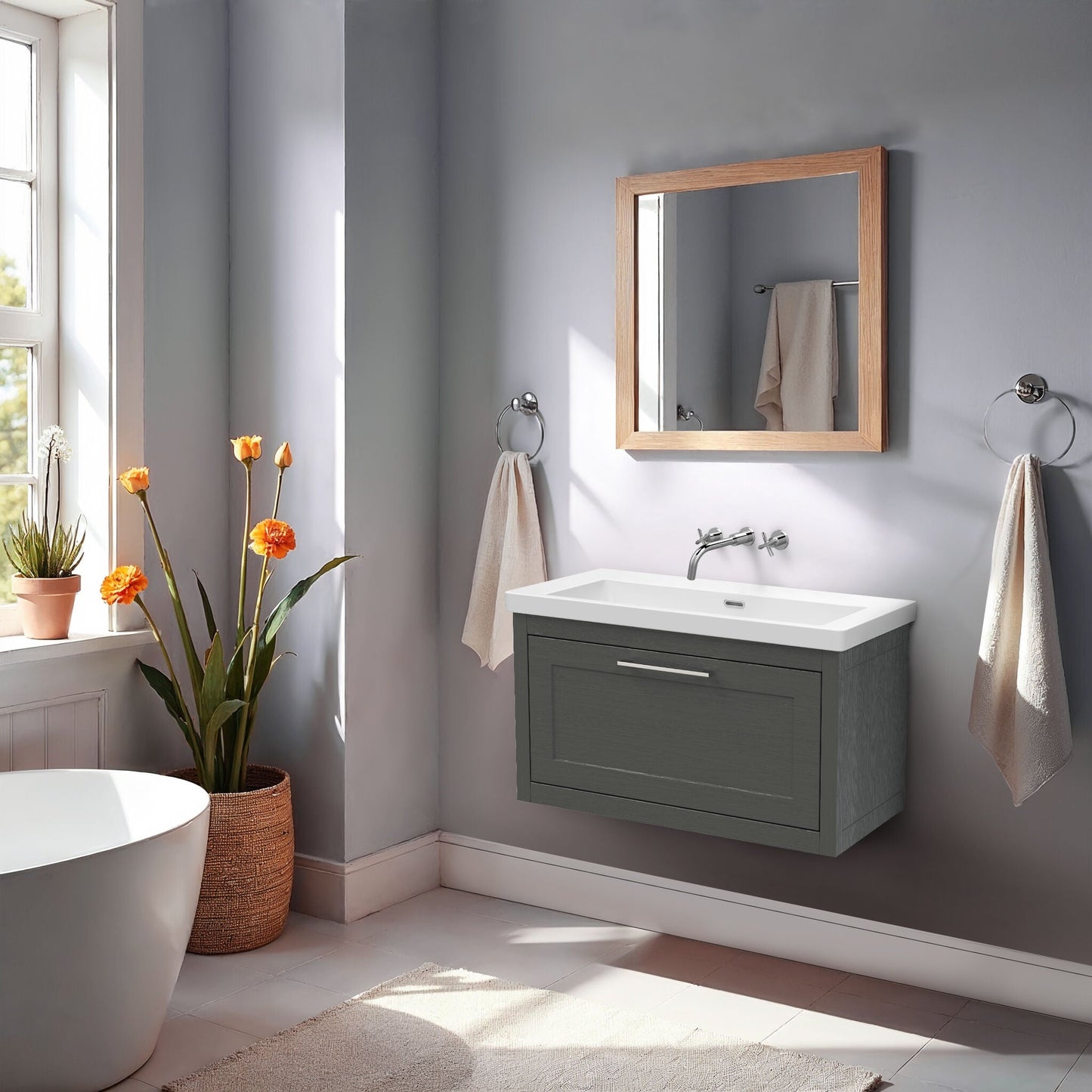 [BFCR1496K] Blithbury Traditional Bathroom Wall Hung Vanity with Modern Fireclay Basin Unit - Choice of Size, Colour and Basin Type - Lifestyle 1