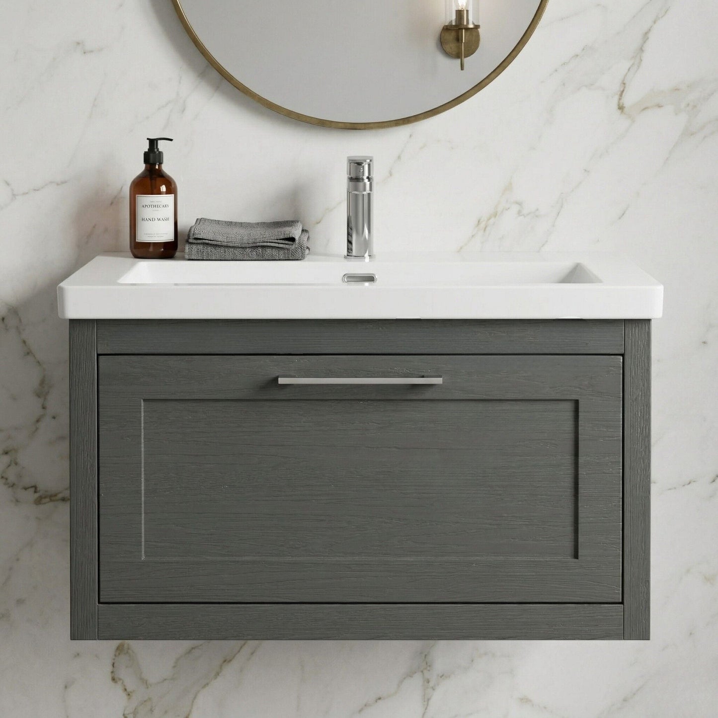 [BFCR1496L] Blithbury Traditional Bathroom Wall Hung Vanity with Modern Fireclay Basin Unit - Choice of Size, Colour and Basin Type - Silo