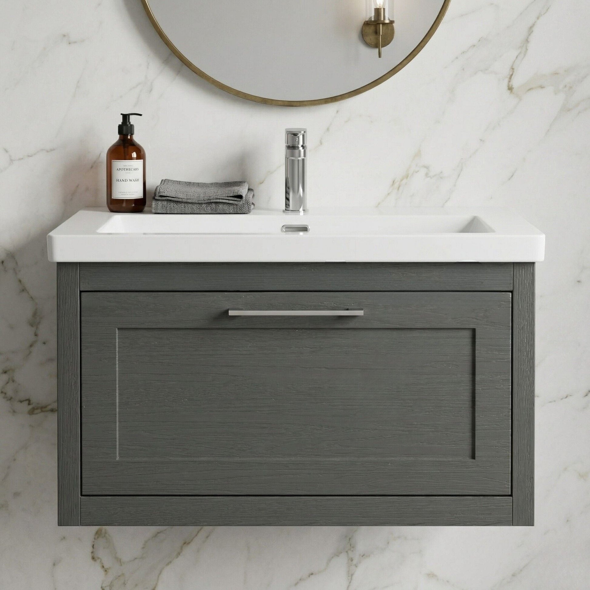 [BFCR1496L] Blithbury Traditional Bathroom Wall Hung Vanity with Modern Fireclay Basin Unit - Choice of Size, Colour and Basin Type - Silo