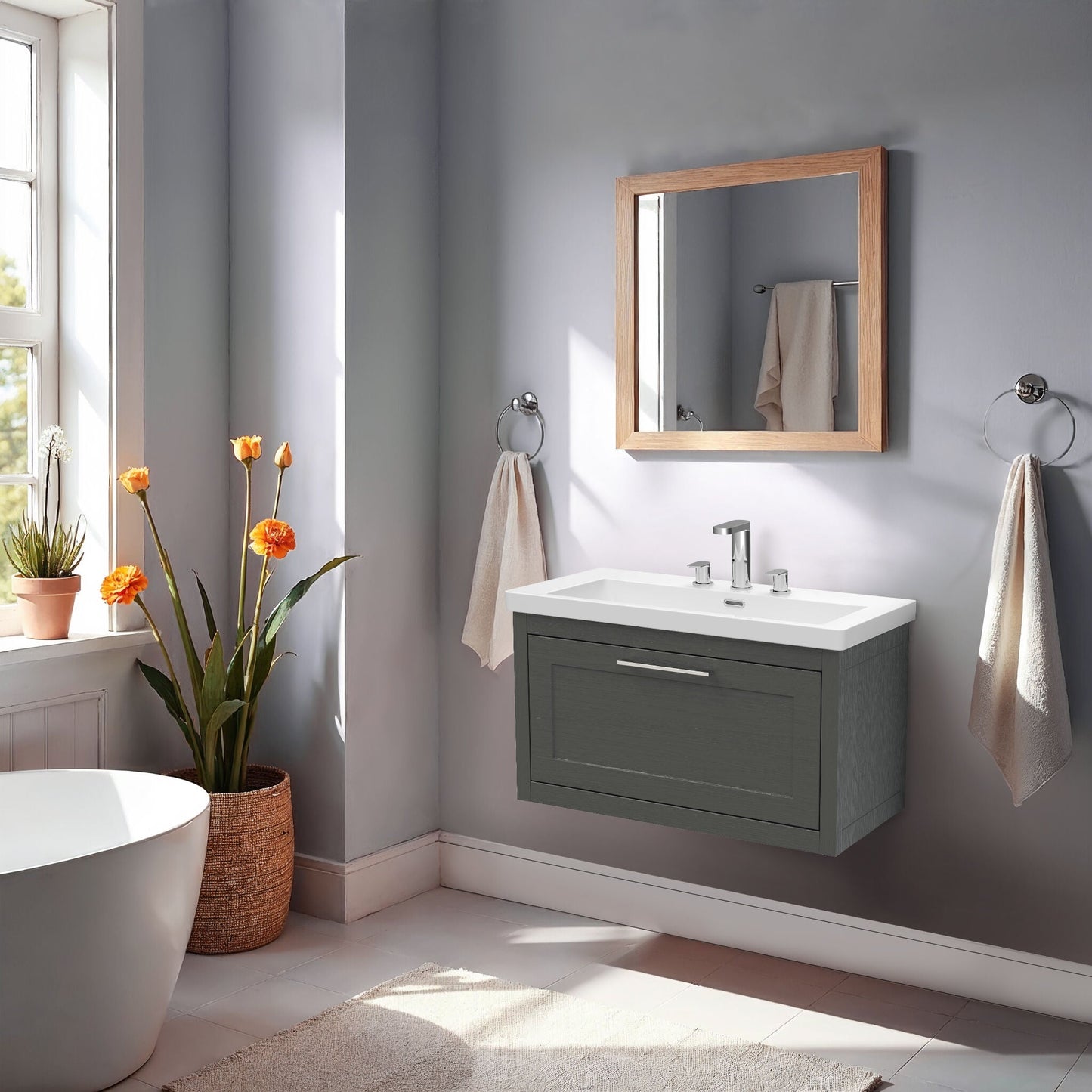 [BFCR1496M] Blithbury Traditional Bathroom Wall Hung Vanity with Modern Fireclay Basin Unit - Choice of Size, Colour and Basin Type - Lifestyle 1