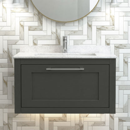 [BFCR1496WS1] Blithbury Traditional Bathroom Wall Hung Vanity Unit and Marble Worktop Basin - Choice of Size and Colour - Silo