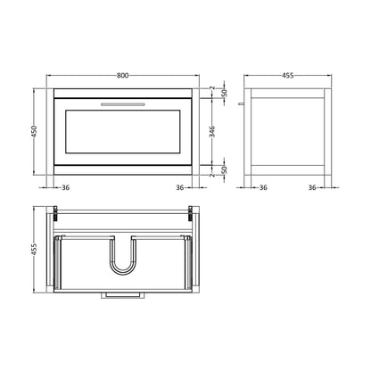 [BFCR1496] 800 Single Drawer WH Unit - Technical Drawing