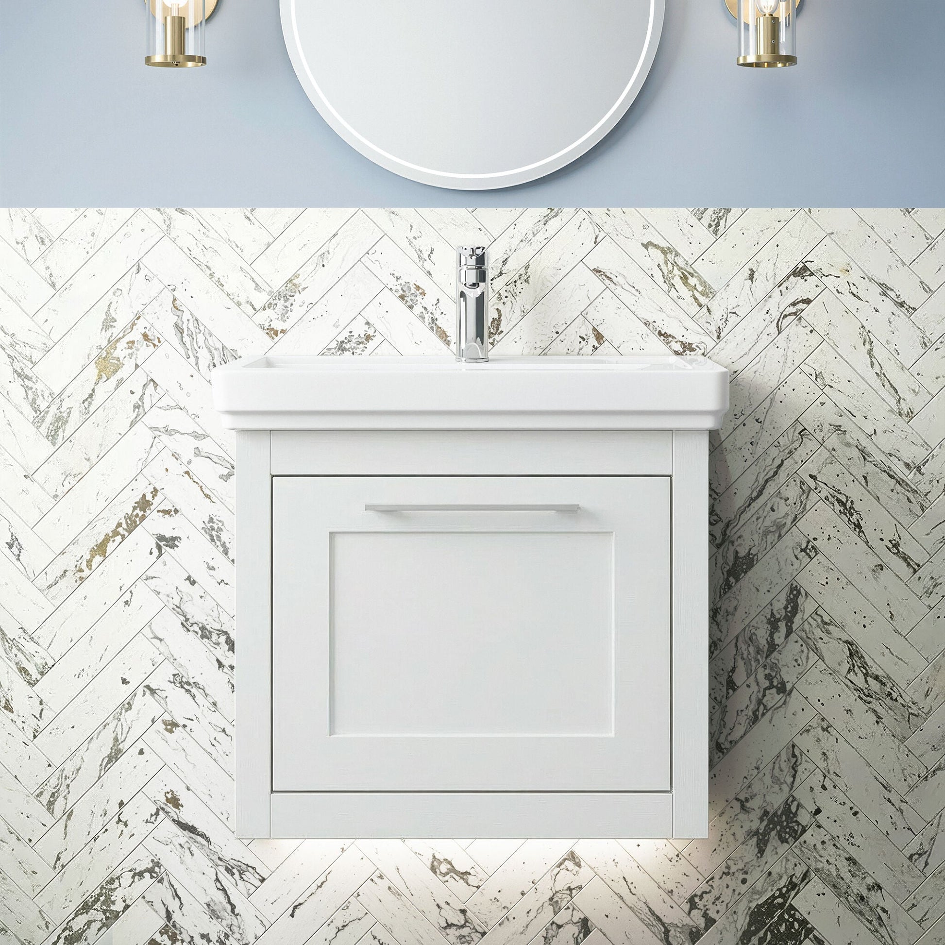 [BFCR191A] Blithbury Traditional Wall Hung Vanity Basin Unit with Fireclay Basin - Choice of Size, Colour and Basin Type - Silo