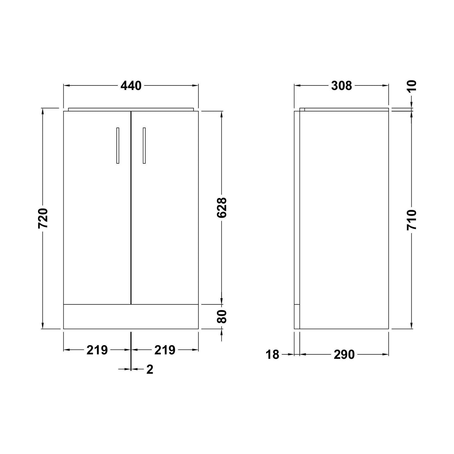[BFCR193] Gloss White 450 F/S 2 Door Unit - Technical Drawing