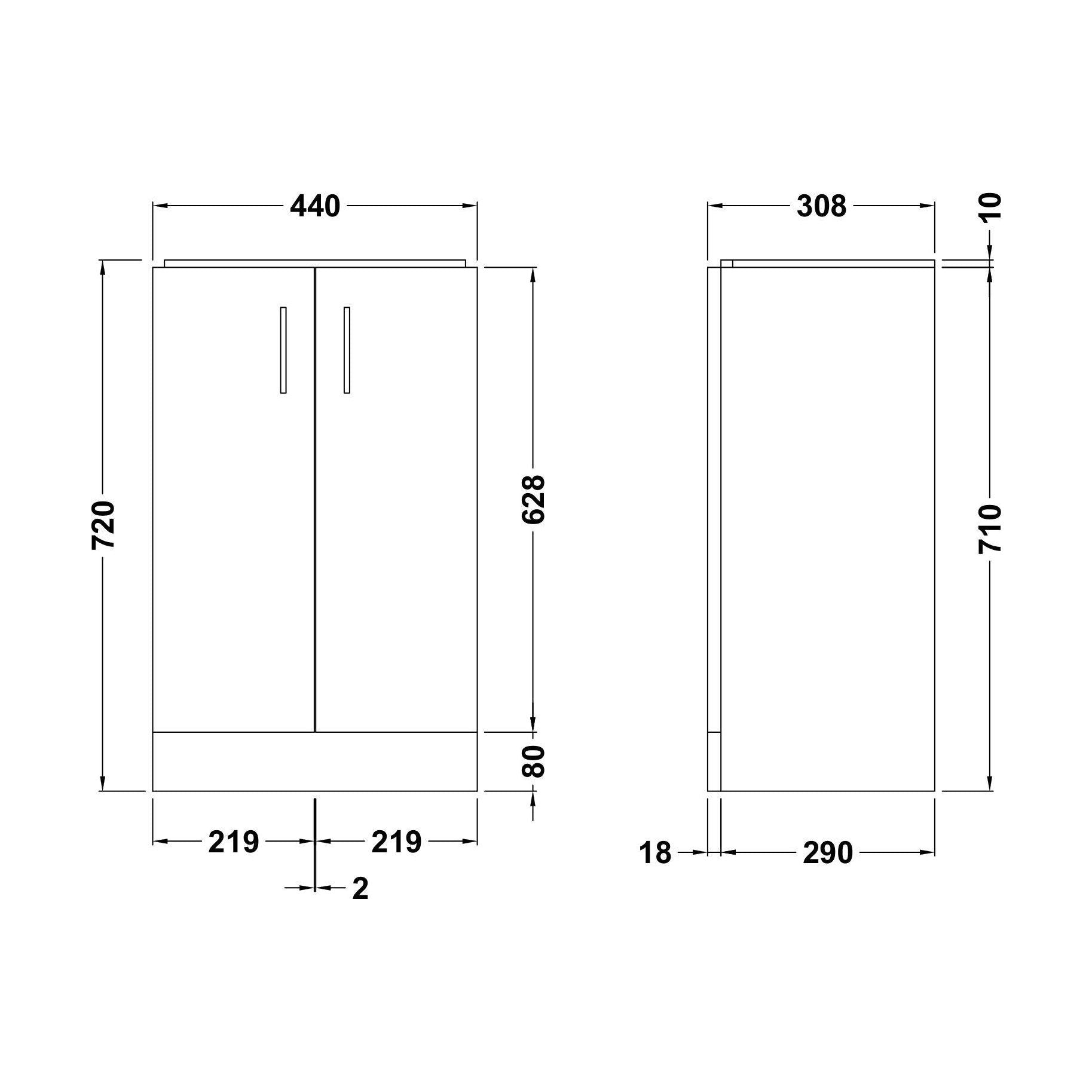 [BFCR193] Gloss White 450 F/S 2 Door Unit - Technical Drawing