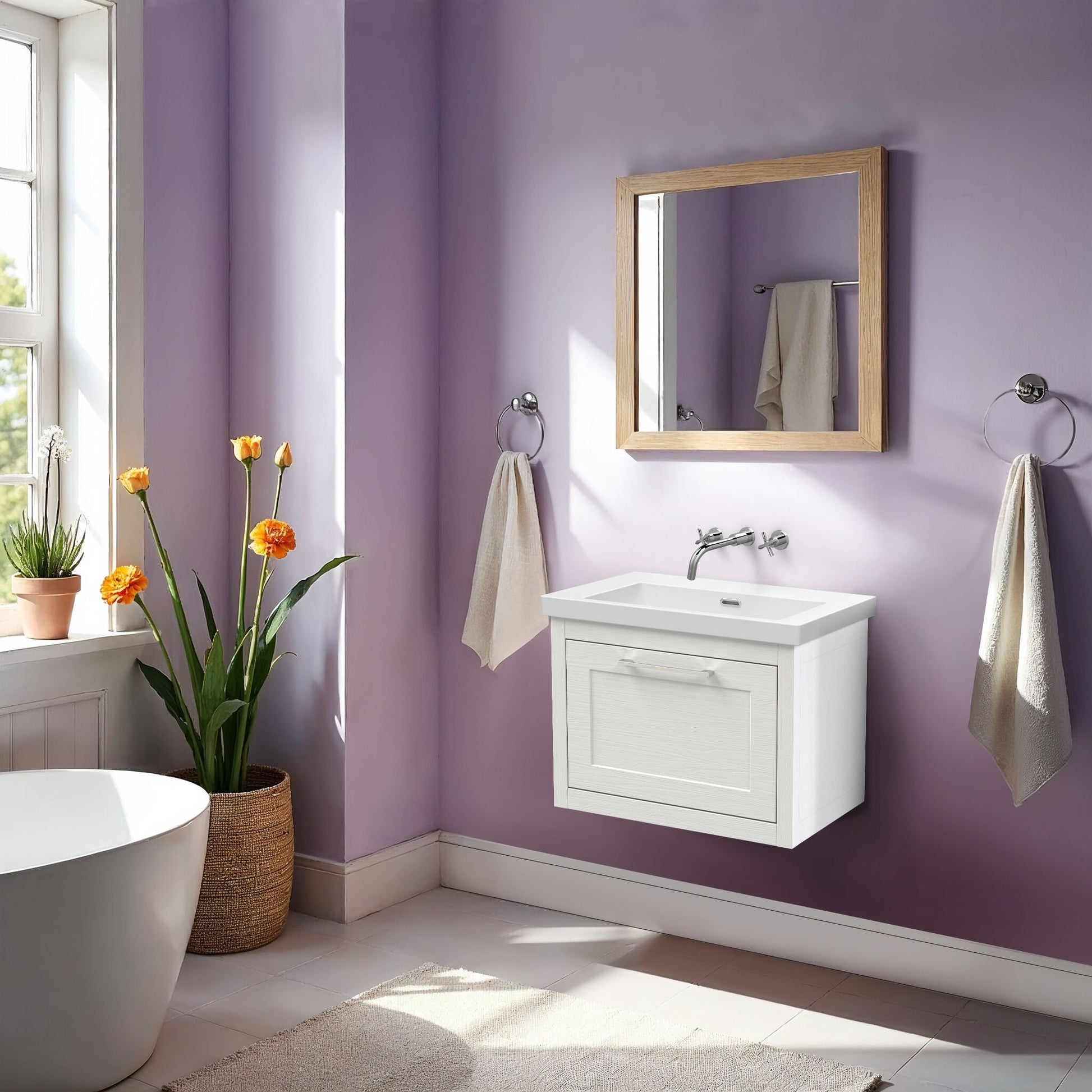 [BFCR194K] Blithbury Traditional Bathroom Wall Hung Vanity with Modern Fireclay Basin Unit - Choice of Size, Colour and Basin Type - Lifestyle 1