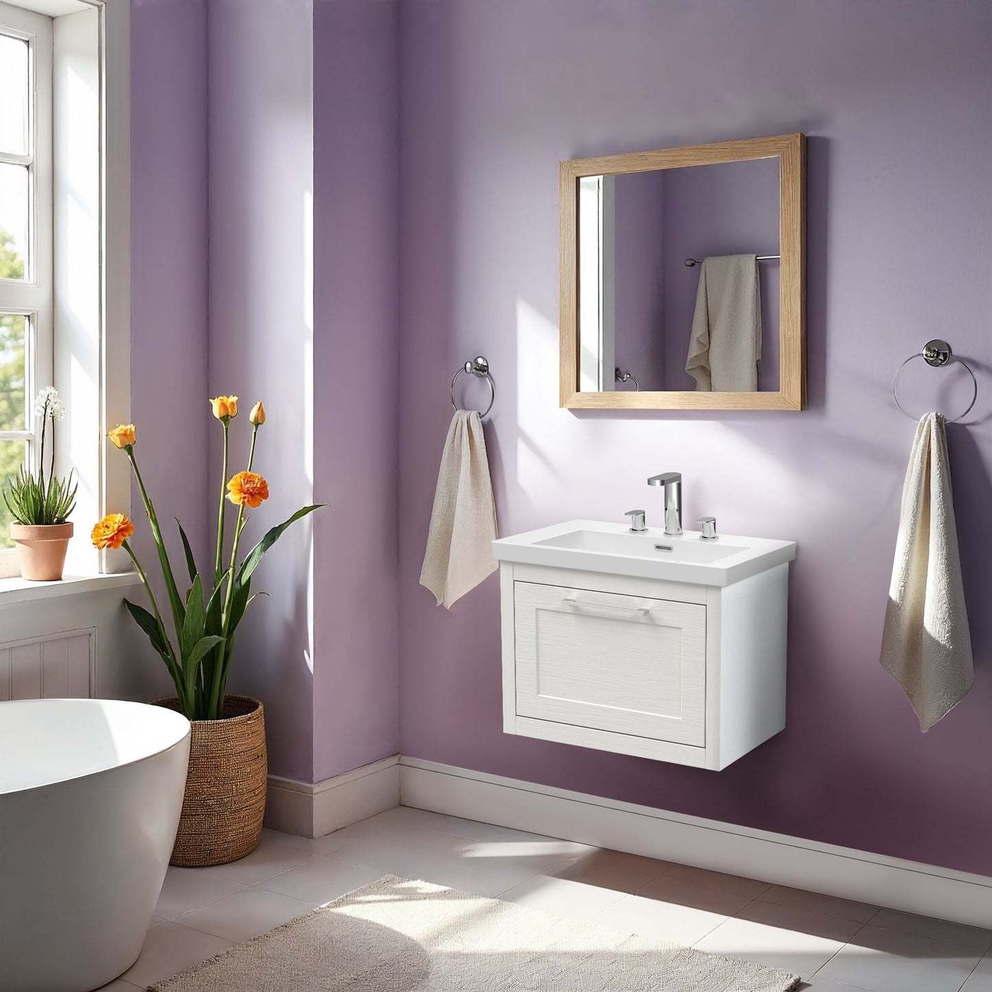 [BFCR194M] Blithbury Traditional Bathroom Wall Hung Vanity with Modern Fireclay Basin Unit - Choice of Size, Colour and Basin Type - Lifestyle 1