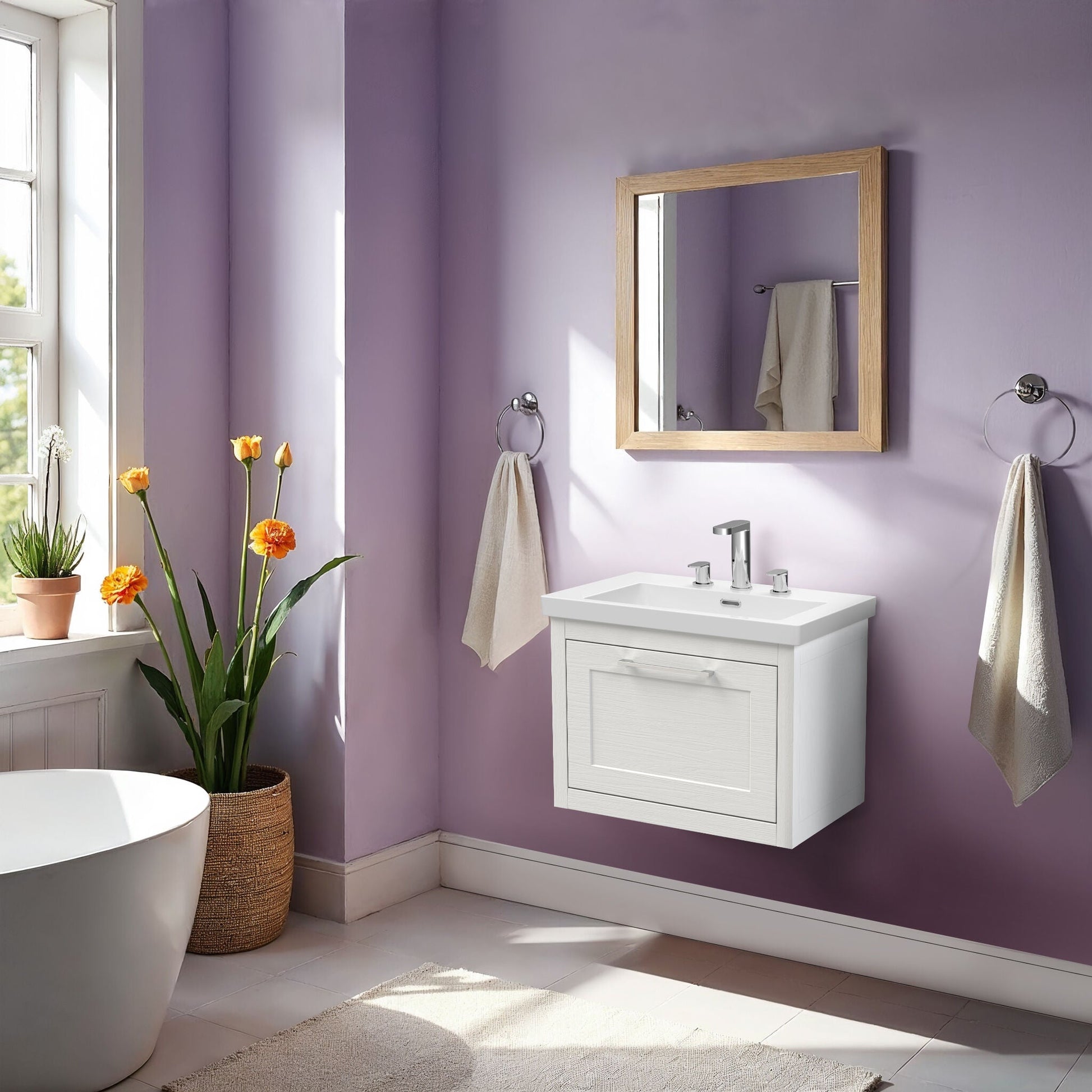 [BFCR194M] Blithbury Traditional Bathroom Wall Hung Vanity with Modern Fireclay Basin Unit - Choice of Size, Colour and Basin Type - Lifestyle 1