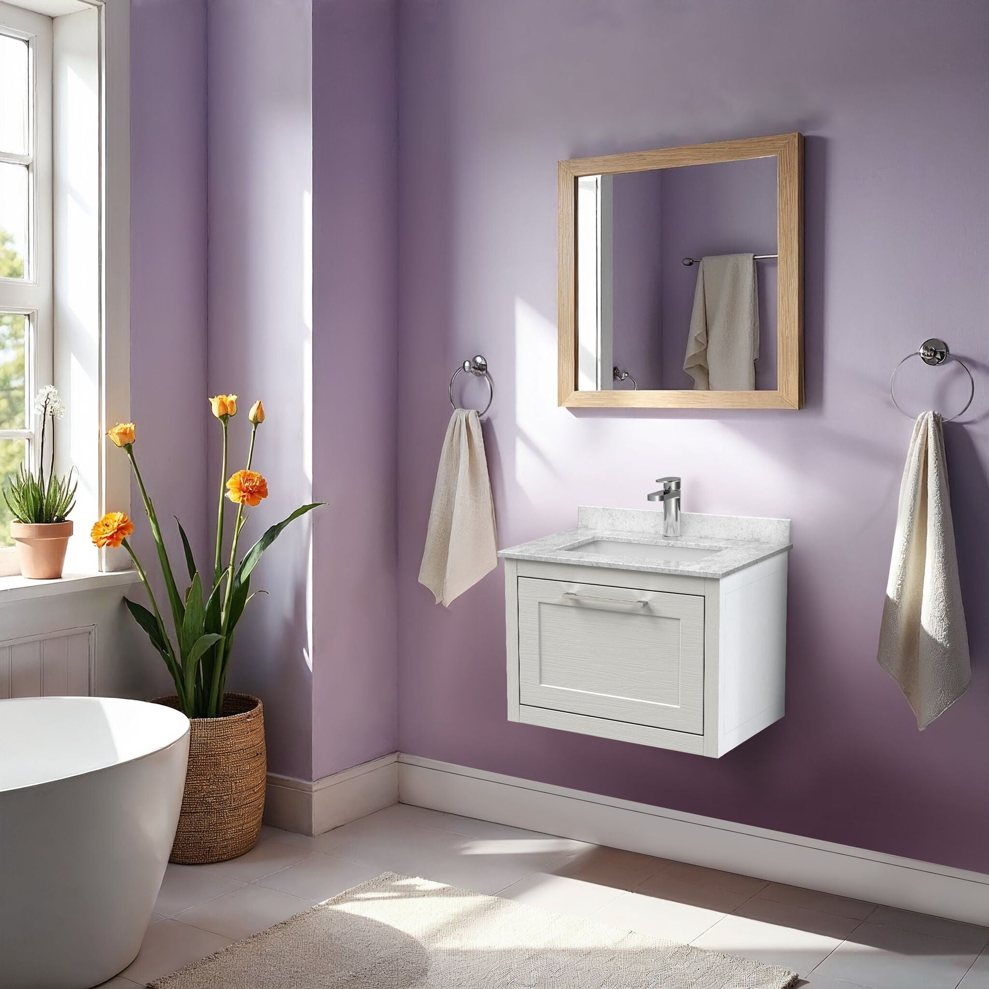 [BFCR194WS1] Blithbury Traditional Bathroom Wall Hung Vanity Unit and Marble Worktop Basin - Choice of Size and Colour - Lifestyle 1