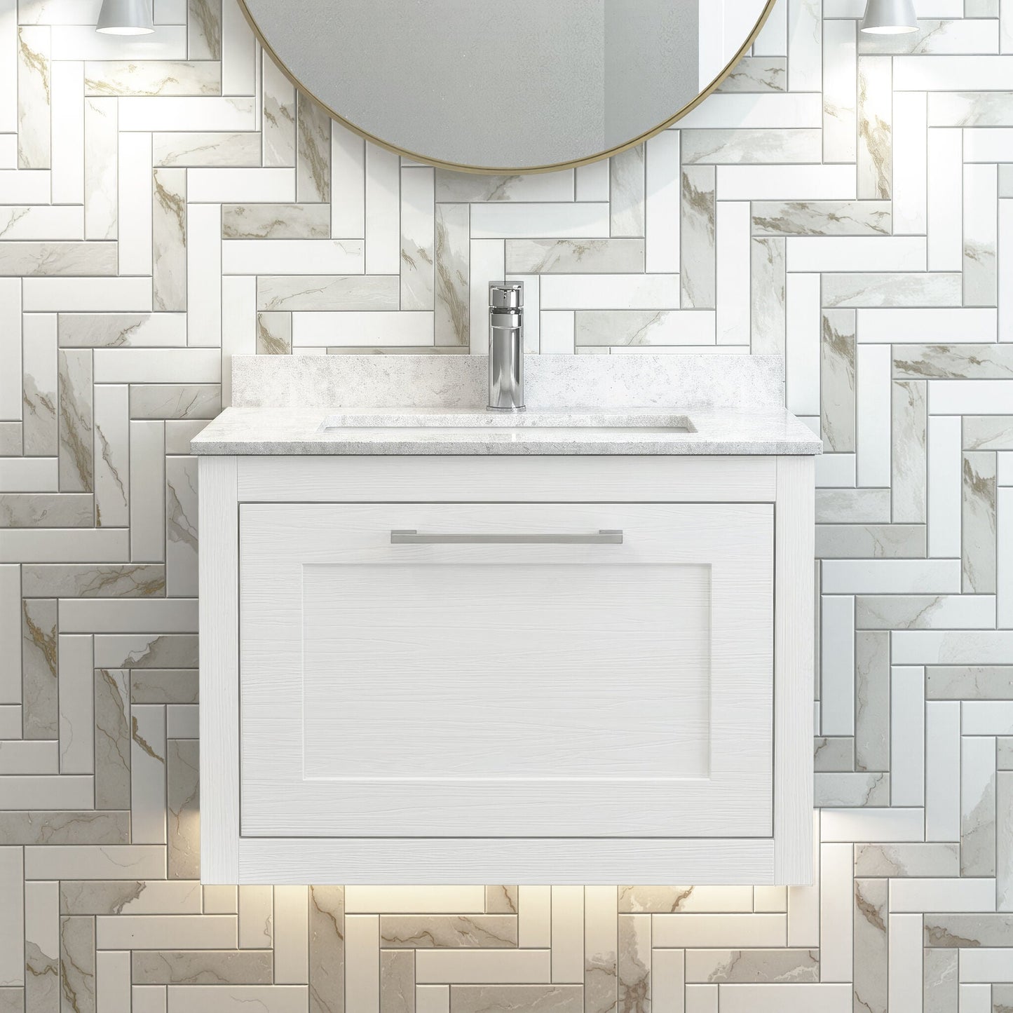 [BFCR194WS1] Blithbury Traditional Bathroom Wall Hung Vanity Unit and Marble Worktop Basin - Choice of Size and Colour - Silo
