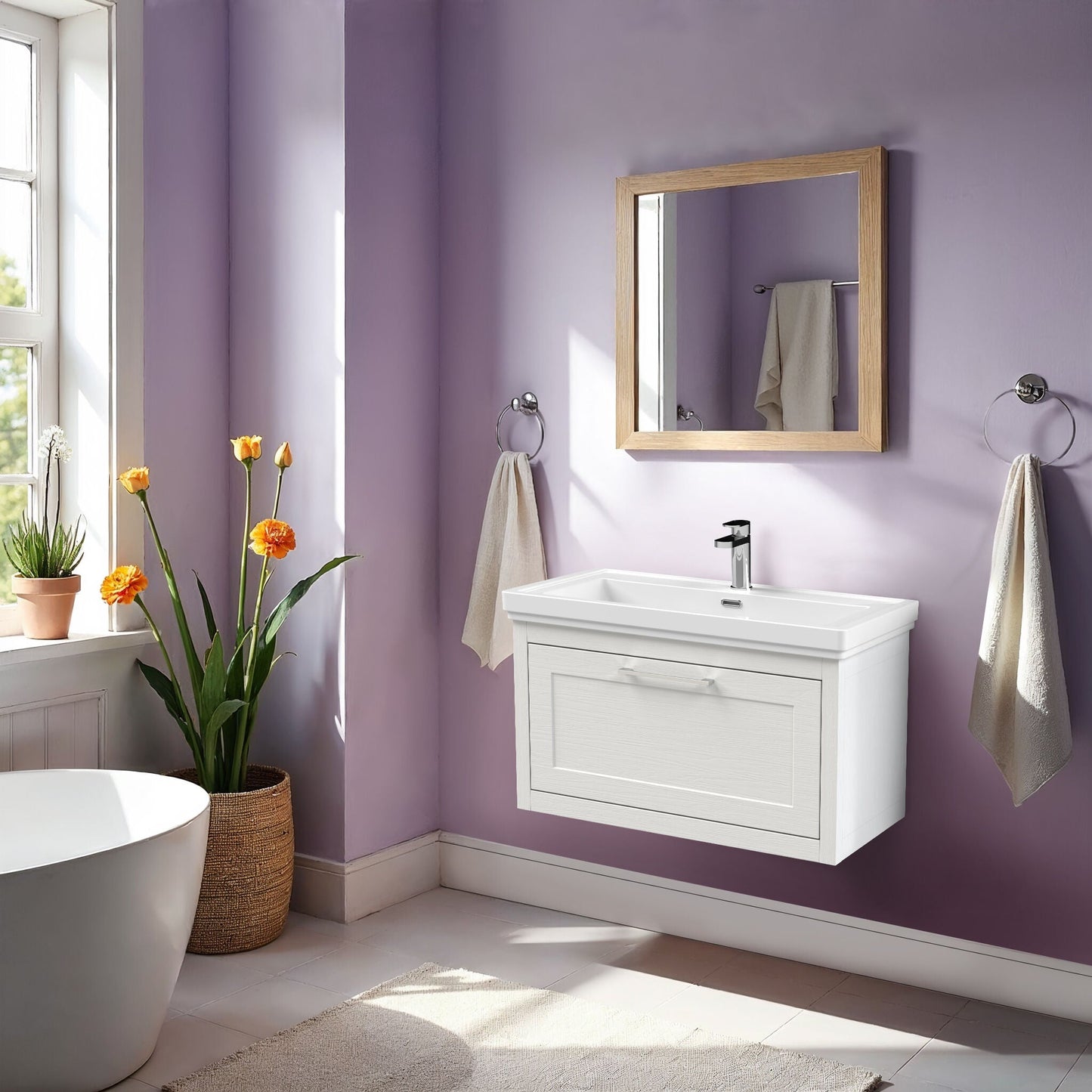 [BFCR196A] Blithbury Traditional Wall Hung Vanity Basin Unit with Fireclay Basin - Choice of Size, Colour and Basin Type - Lifestyle 1