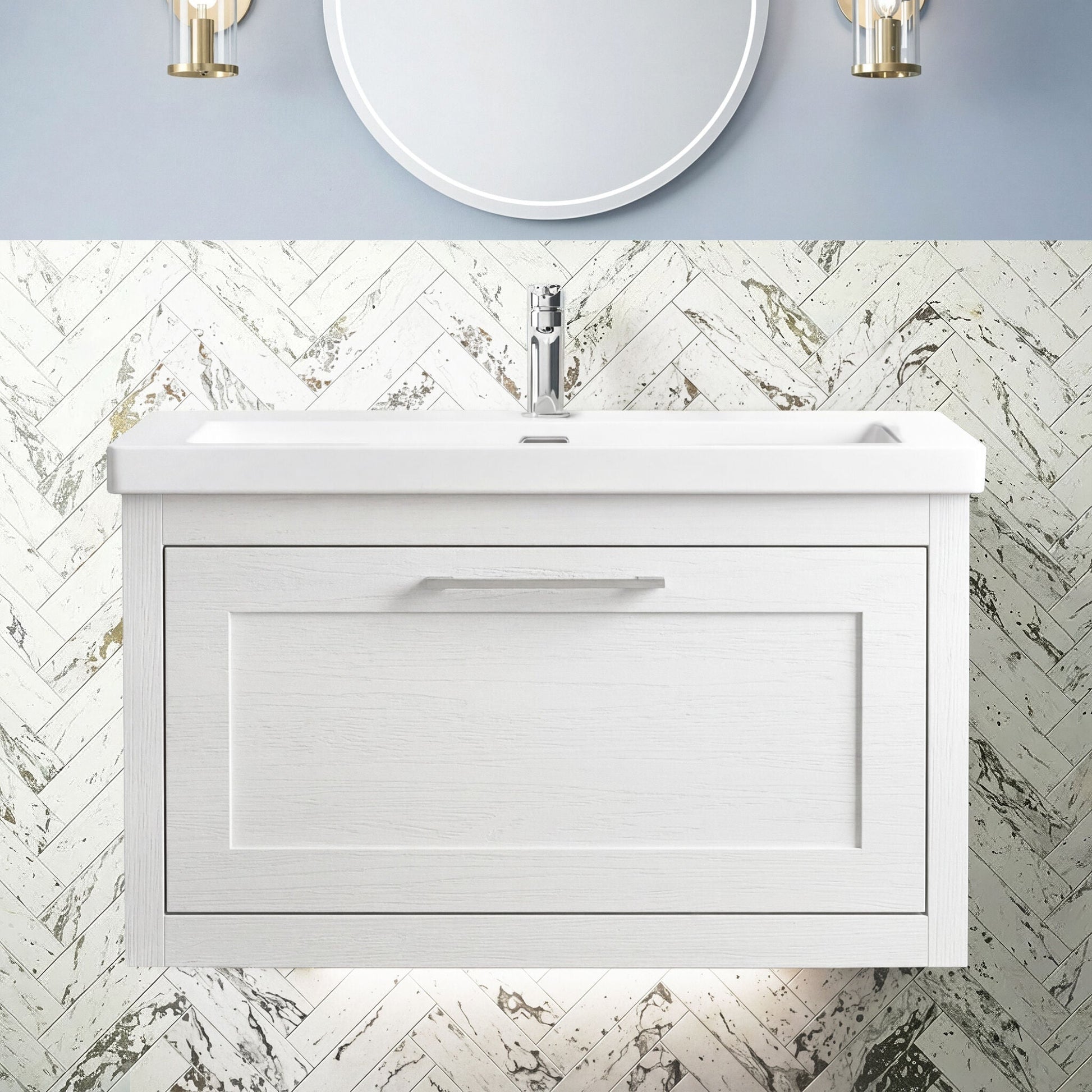[BFCR196A] Blithbury Traditional Wall Hung Vanity Basin Unit with Fireclay Basin - Choice of Size, Colour and Basin Type - Silo