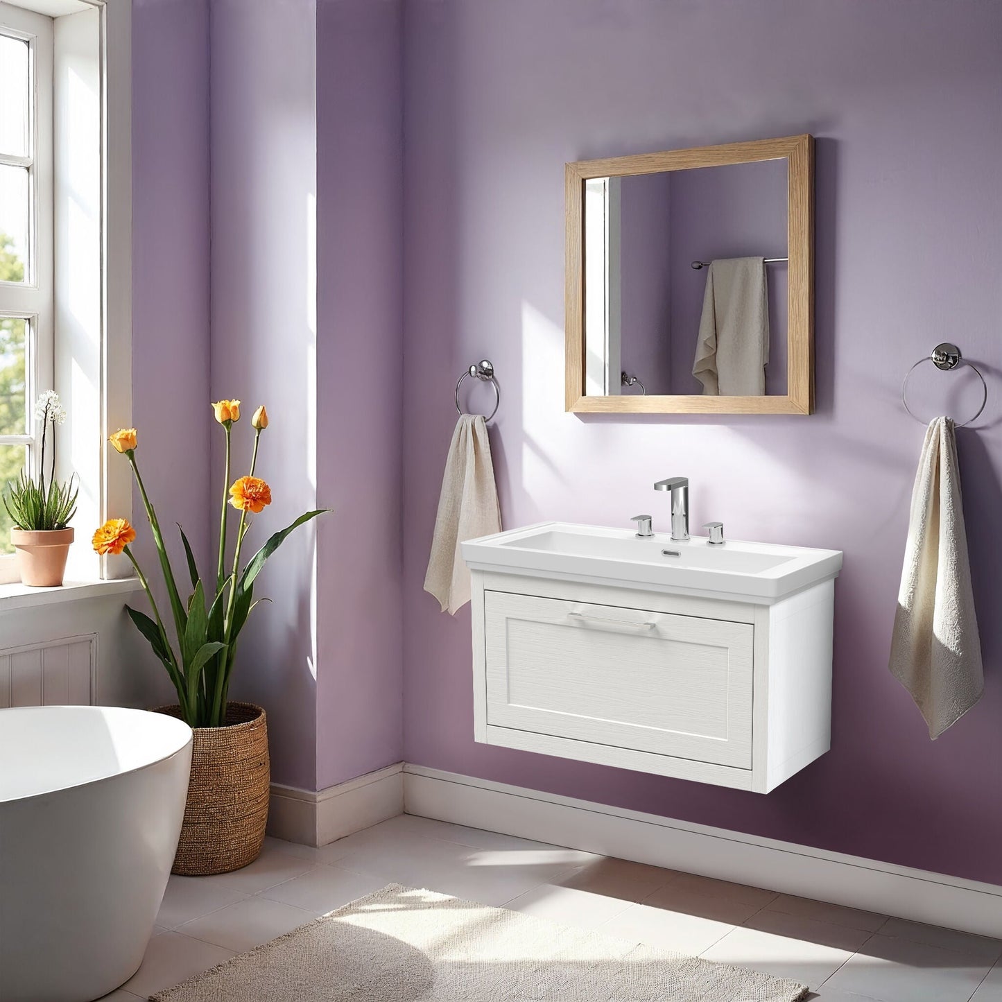[BFCR196B] Blithbury Traditional Wall Hung Vanity Basin Unit with Fireclay Basin - Choice of Size, Colour and Basin Type - Lifestyle 1