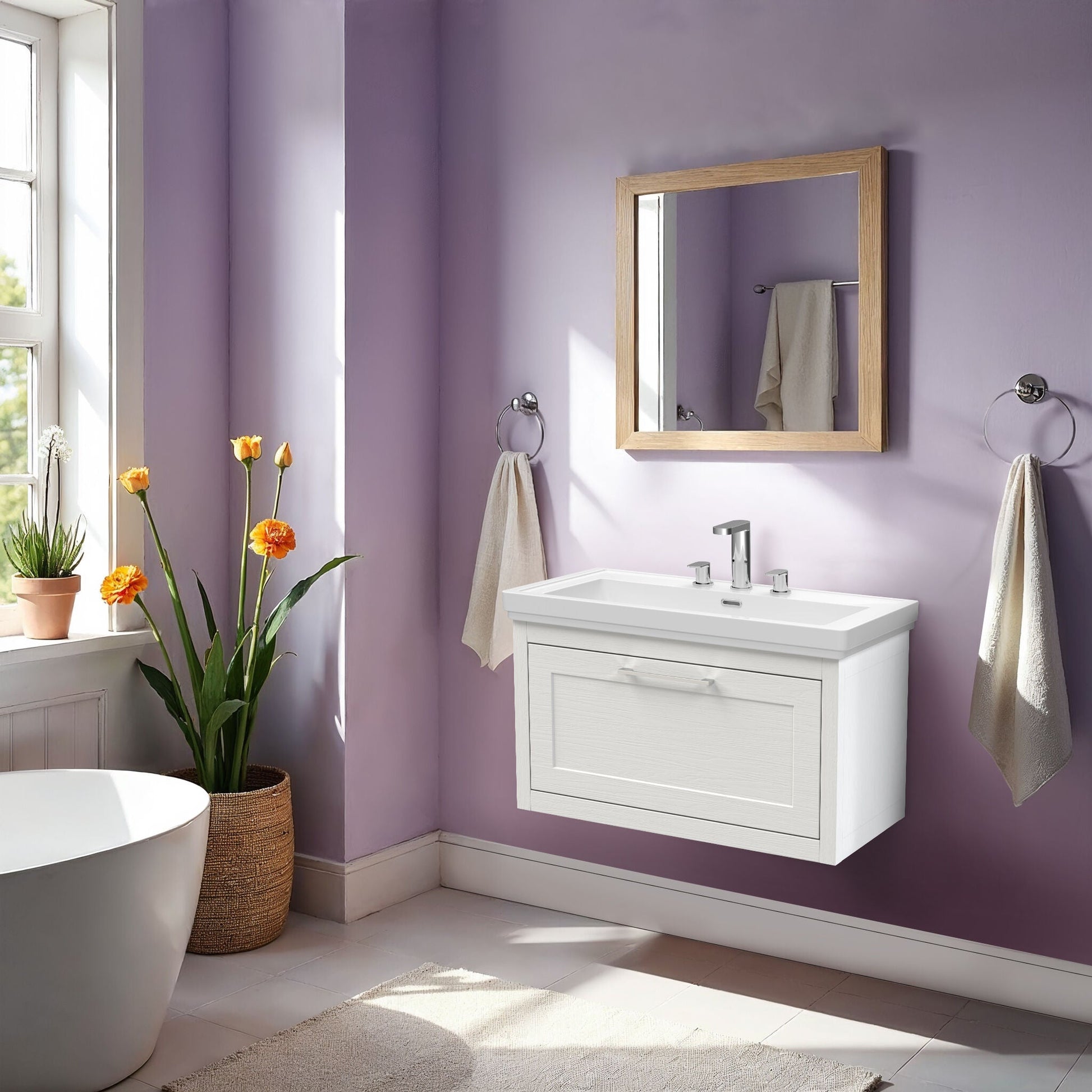 [BFCR196B] Blithbury Traditional Wall Hung Vanity Basin Unit with Fireclay Basin - Choice of Size, Colour and Basin Type - Lifestyle 1